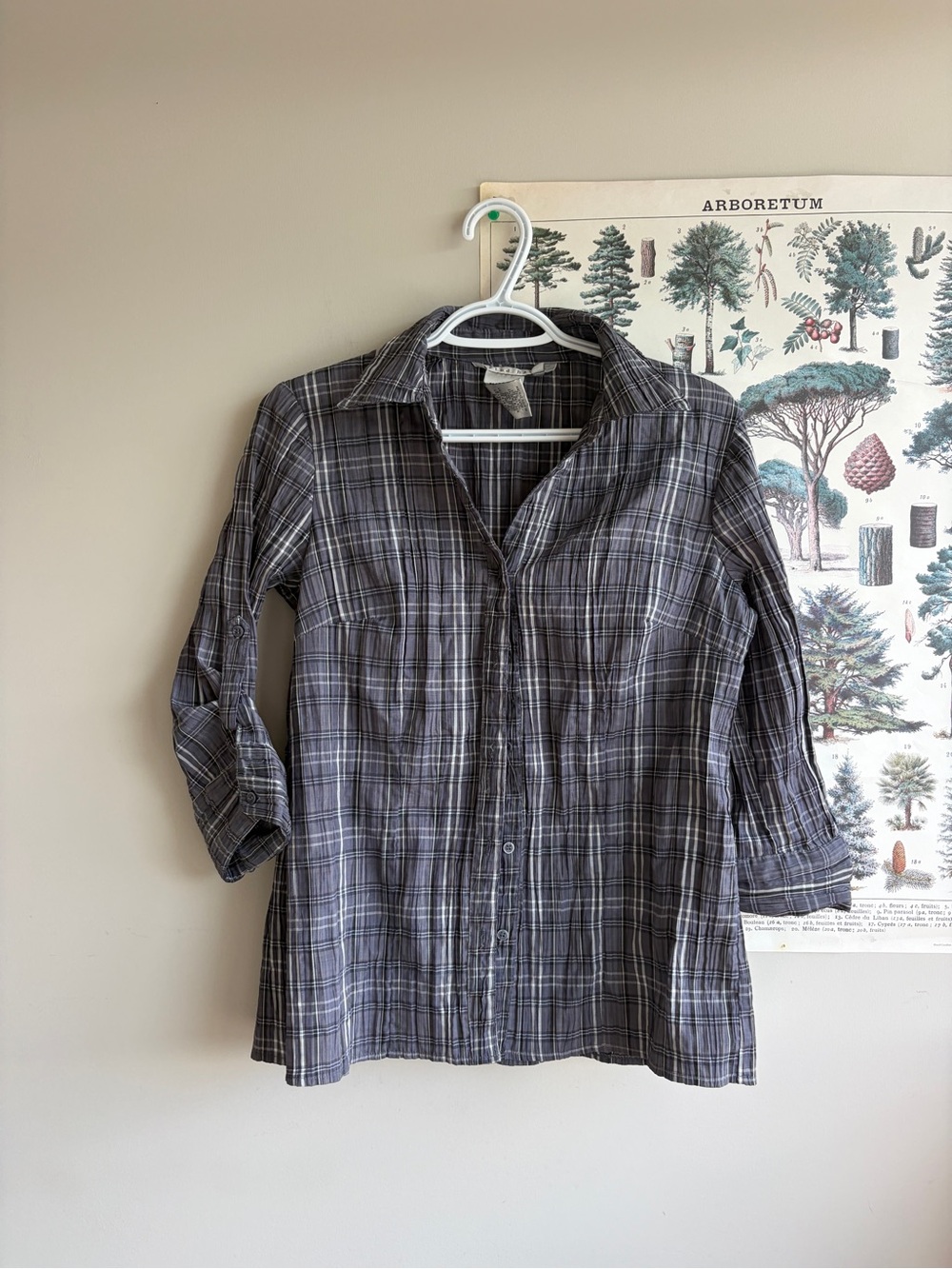 Fred David Purple and Gray Plaid Button-Front Medium